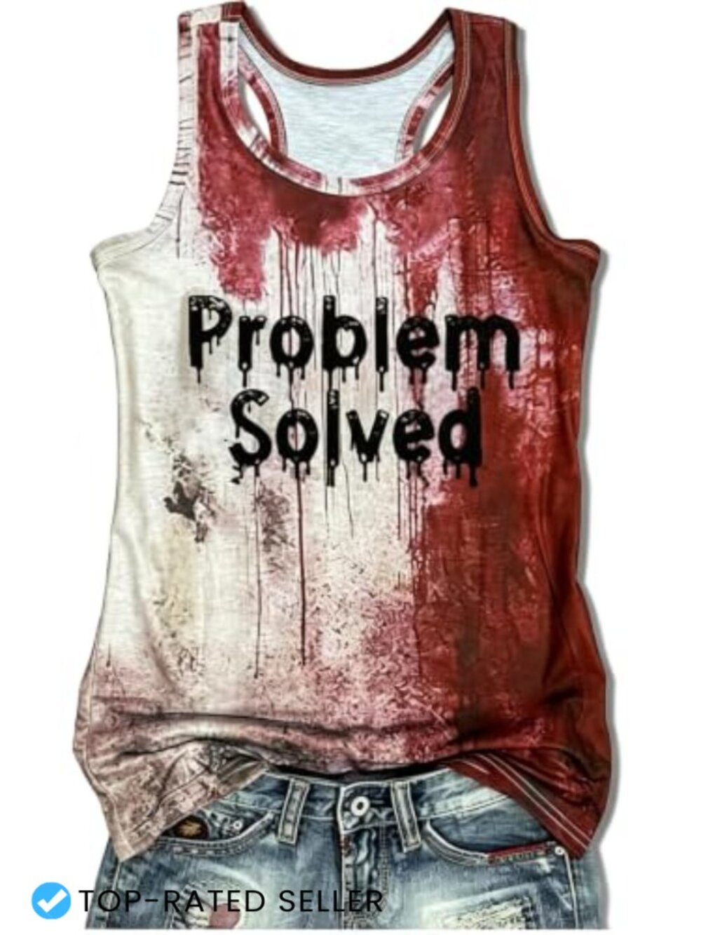 Problem Solved Bloody Halloween Tank Top Sleeveless Graphic Tee Horror Party